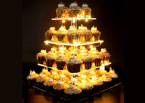 Transparent Acrylic Cake Display Stand Clear 4 Tier Square Cupcake Stand