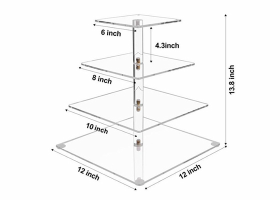 Transparent Acrylic Cake Display Stand Clear 4 Tier Square Cupcake Stand