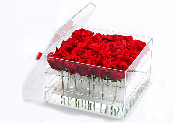 Rose Flower Clear Acrylic Display Cubes Shatter Resistant Easy To Clean
