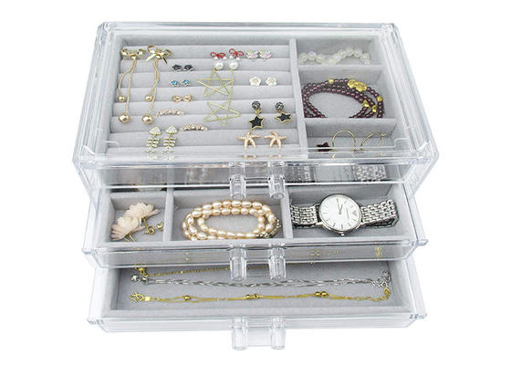 Large Capacity Clear Jewelry Display Acrylic Jewelry Boxes With Drawers Save Space