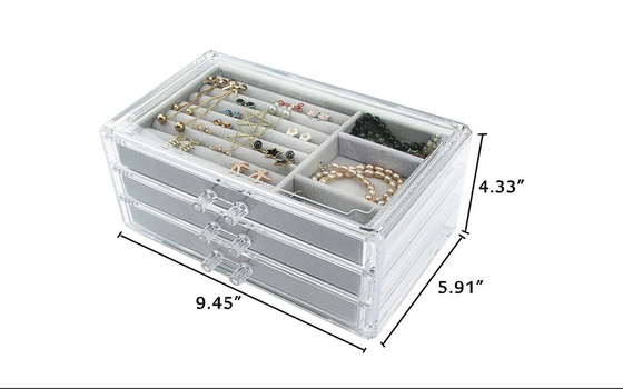 Large Capacity Clear Jewelry Display Acrylic Jewelry Boxes With Drawers Save Space