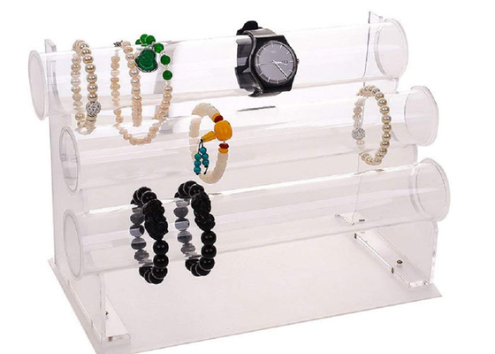 3 Tier Acrylic Necklace Display Stands , Transparent Watch Display Rack