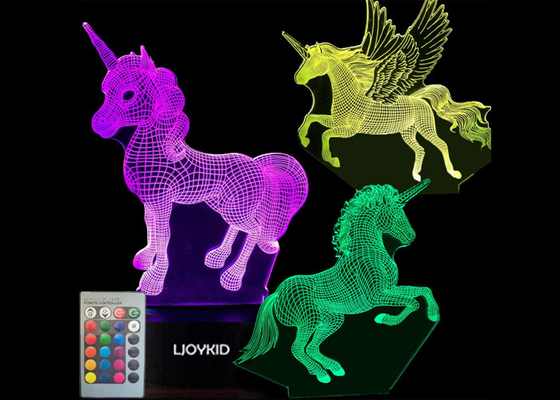 Remote Control 3 Pattern 3D LED Light Lamp 7 Colors Changing For Kids Illusion