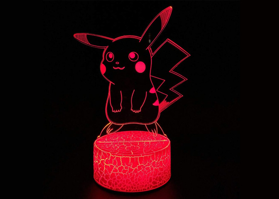 3D LED Illusion Lamps 7 Color Change Touch White Crack Base Power By AA Batteries