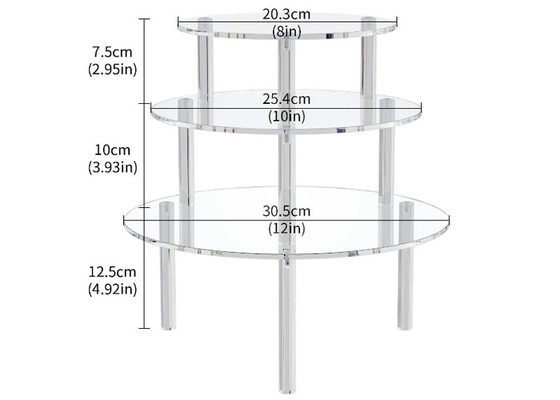 Clear Round Acrylic Cake Display Stand 3 Set for Cupcake Dessert Cake Pizza