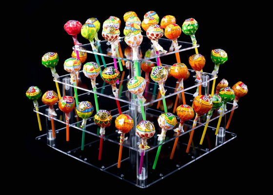 Toxic Free 4 Tier Clear Acrylic Cake Stand 56 Holes Lollipop Cake Holder