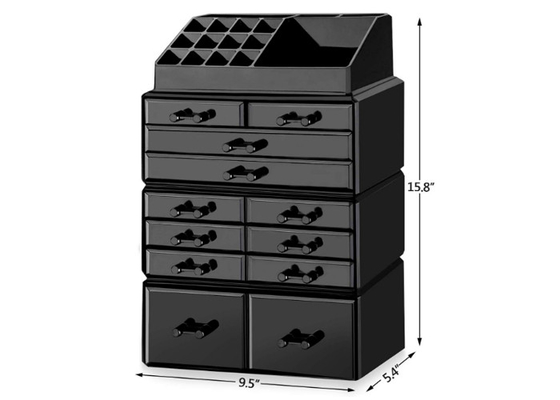 Black Acrylic Cosmetic Display Stand Clear Makeup Storage Organizer With 12 Drawers