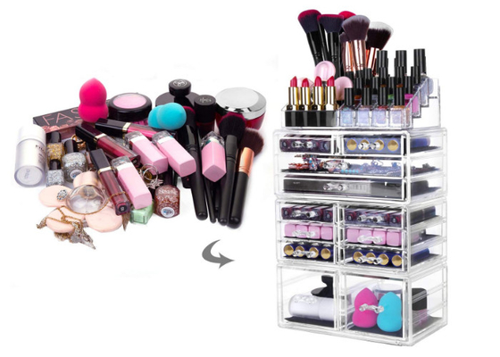 12 Drawers Acrylic Jewelry &amp; Cosmetic Storage Display Boxes Multi Function