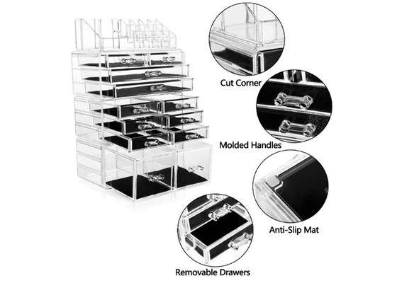 12 Drawers Acrylic Jewelry &amp; Cosmetic Storage Display Boxes Multi Function
