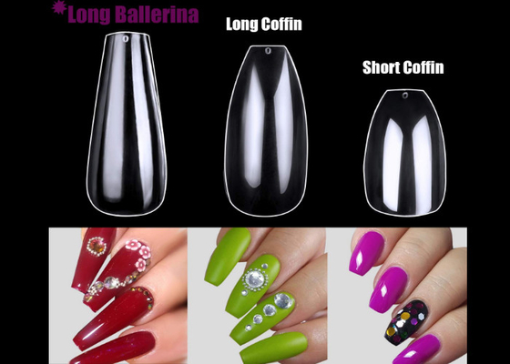 Full Cover Thin Acrylic Nails Clear Coffin Shaped False Nails Eco Friendly