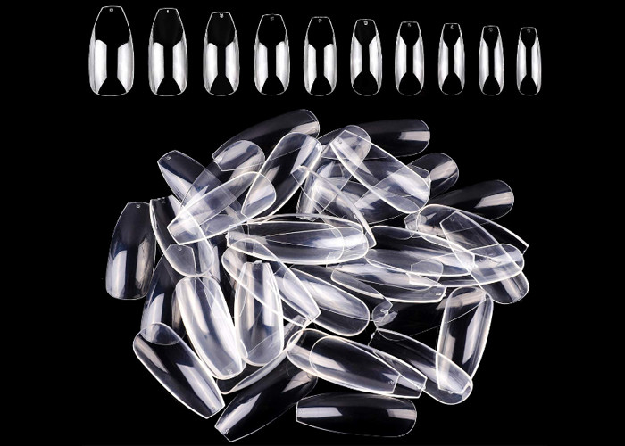 Press On Thin Acrylic Nails Clear Full Cover Coffin Shaped Nail Tips Non Toxic