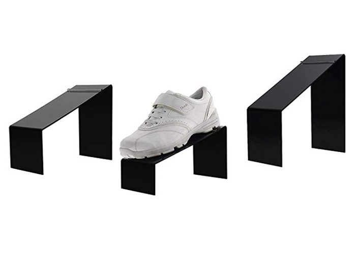 Freestanding Acrylic Shoe Display Stand Black Slanted Design For Shop Display