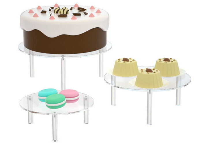 Clear Round Acrylic Cake Display Stand 3 Set for Cupcake Dessert Cake Pizza